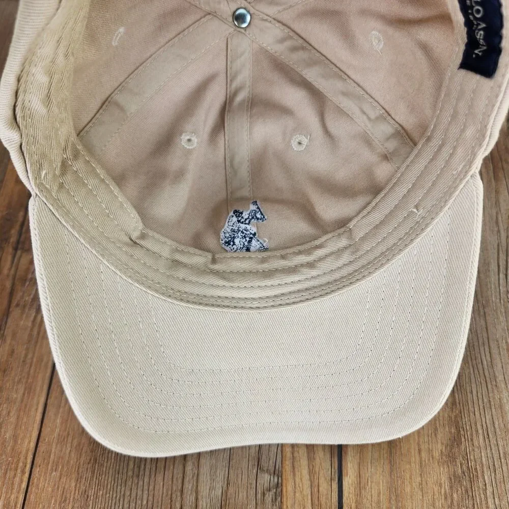 US Polo Assn Dad Hat Beige Embroidered Double Horseman Strapback Baseball Cap